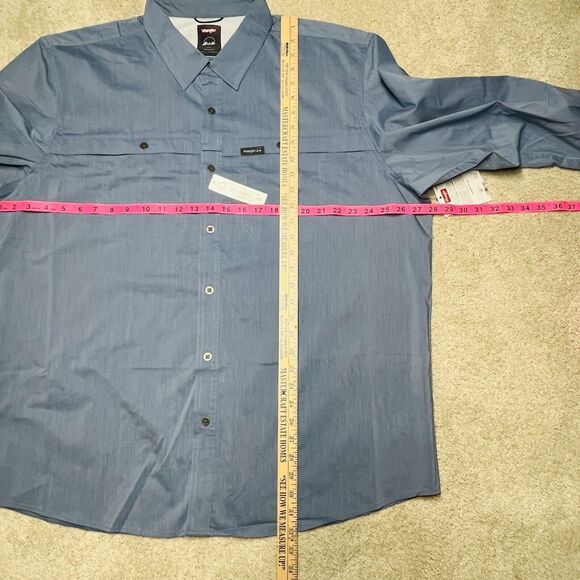 NWT Wrangler Men’s Performance Long Sleeve Button Up Shirt Size 2XL Blue UPF 30 - Picture 11 of 11
